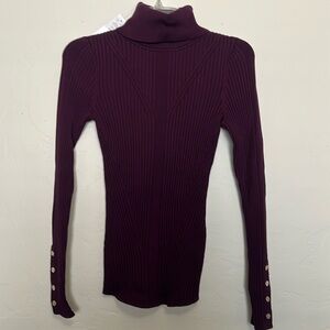 WHBM Plum Noir Ribbed Turtleneck Sweater